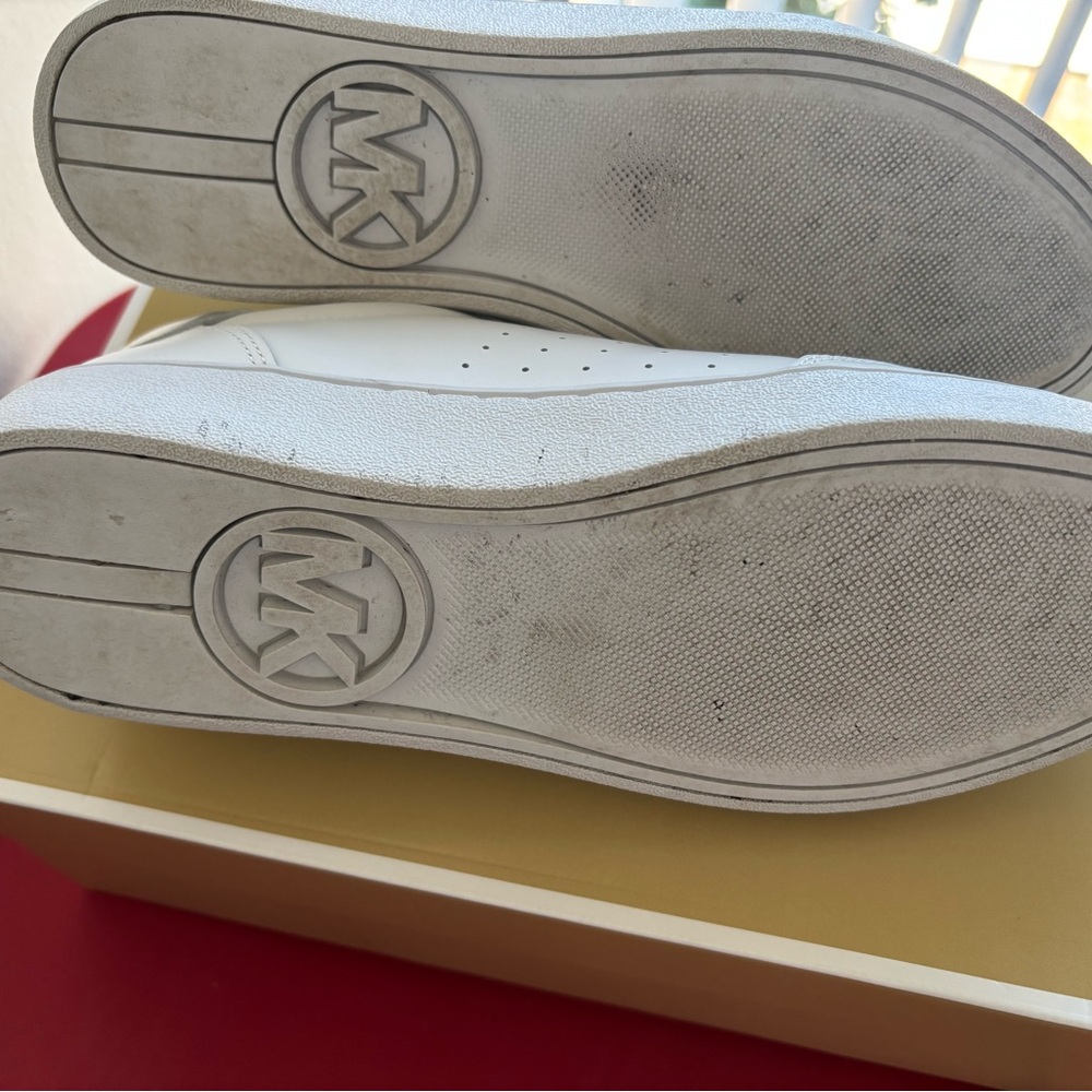Michael Kors White Leather Sneakers with Gold & Silver Hardware - Picture 5 of 7